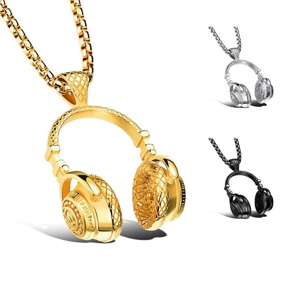 Stainless Steel DJ Music Headphone Pendant Long Chain Hip Hop Rock - Picture 6 of 16